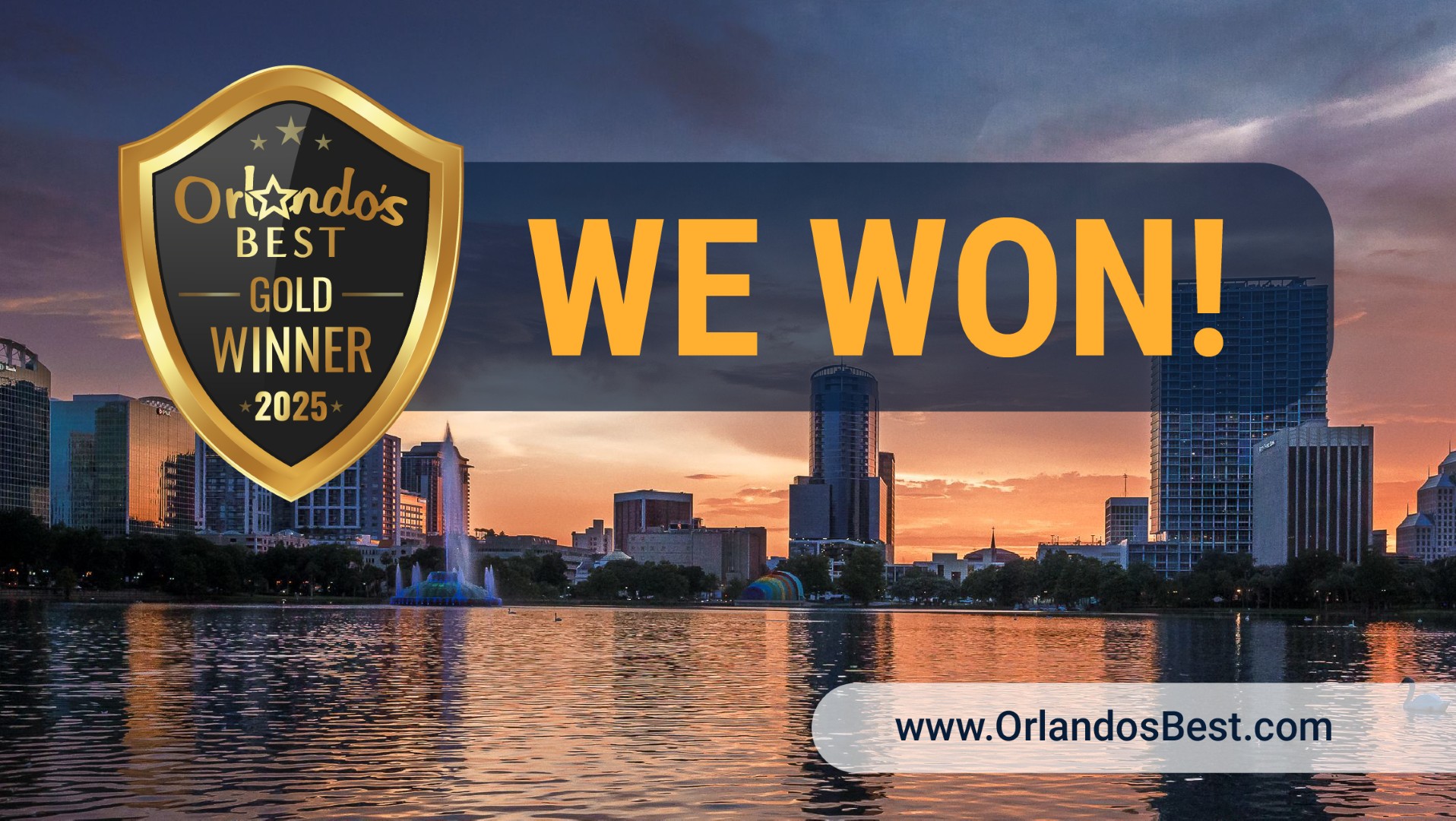 We Won! Orlando’s Best Gold Winner 2025 over Orlando skyline